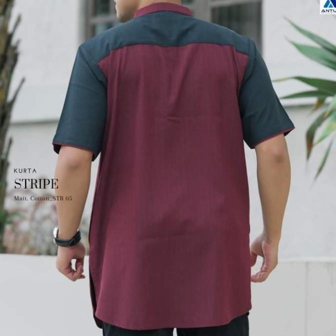 Baju Koko Stripe Katun - Antum - Kemeja -Kurta - Koko