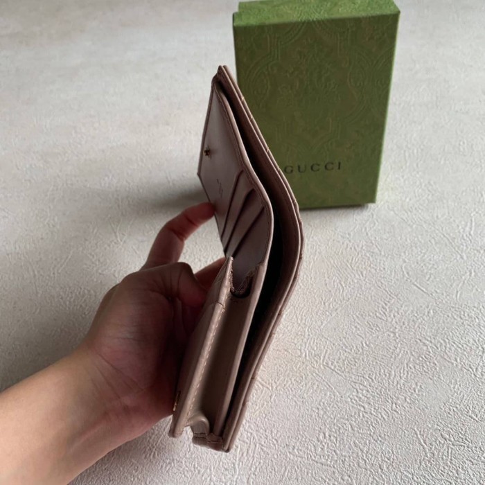 Gucci Gg Marmont Compact Wallet In Nude Ghw