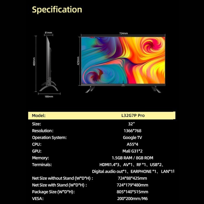 Google TvChiq 32 Inch Smart Tv Hdr10 Digital Tv (L32G7P Pro)