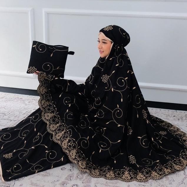 Promo mukena dewasa katun full bordir (qiblat collection) - Hitam Kekinian Murah 2024 Lebaran Premium Terlaris Terbaru J1S9