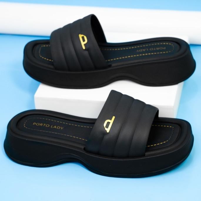 Porto - Sandal Selop Wanita Sendal Wedges Flatfoarm Jelly Empuk Gmx-1