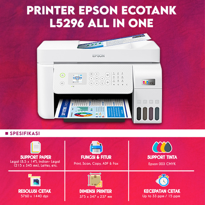 Epson L5296 L5290 Pengganti L5190 Print A4 Scan Copy F4 Wifi Adf Fax