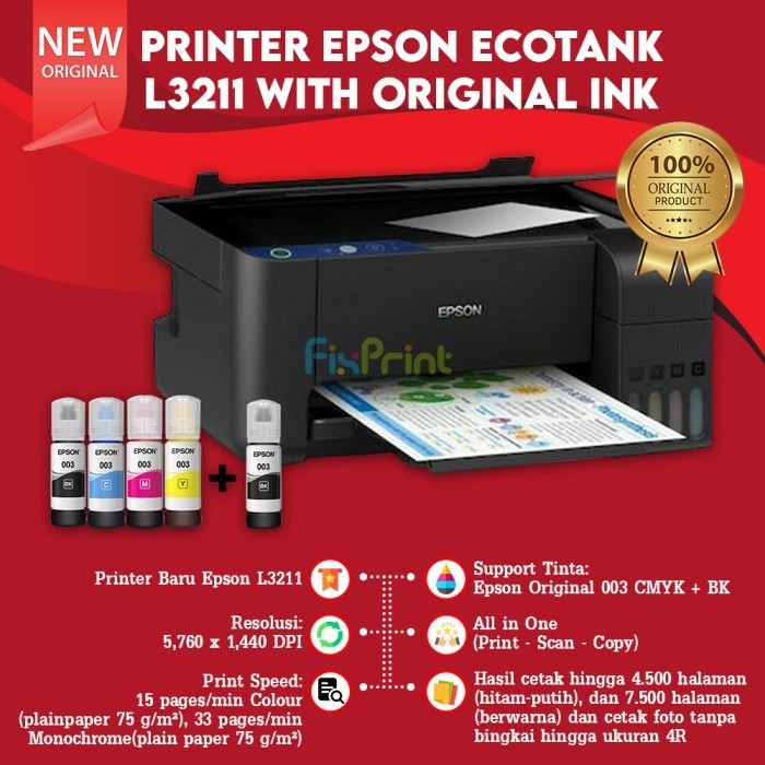 Printer Epson L3210 L3211 L3216 Print Scan Copy All In One Ecotank