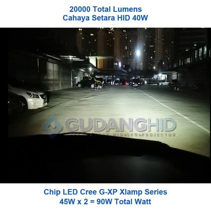 Lampu Led Mobil F3 90W 20000Lm Cree G-Xp H3 H4 H7 H11 H16 Hb3 Hb4 Hir2
