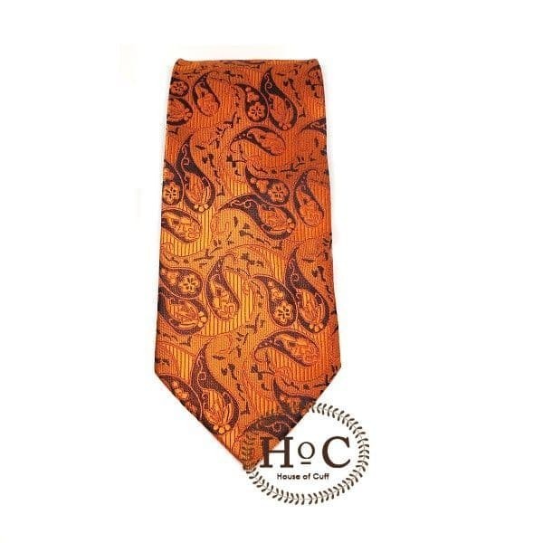 Dasi Neck Tie Motif Wedding Best Man Orange Black Paisley Batik Tie