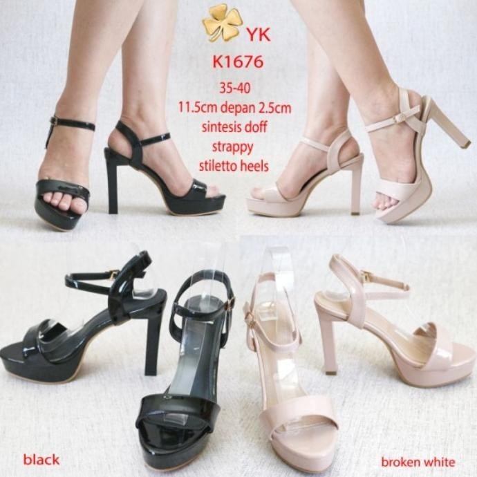 Ykshoes 1676 Heels 12Cm Black Cream Heels Hak Big Chunky Square Kotak