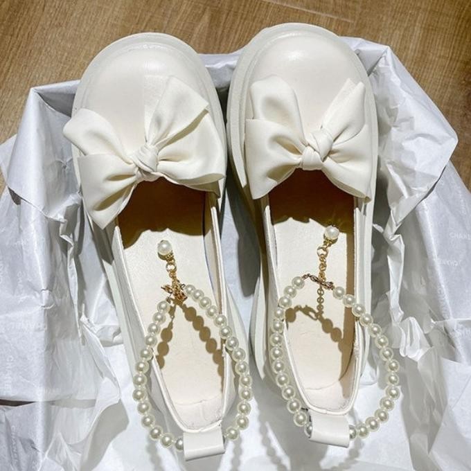 Sepatu Wanita Dengan Mutiara Pearl Loafer Korea Docmart Import Elegan