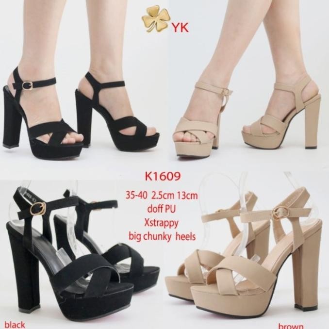 Ykshoes 1609 High Heels 13Cm Black Brown Hak Big Chunky Strappy Tali
