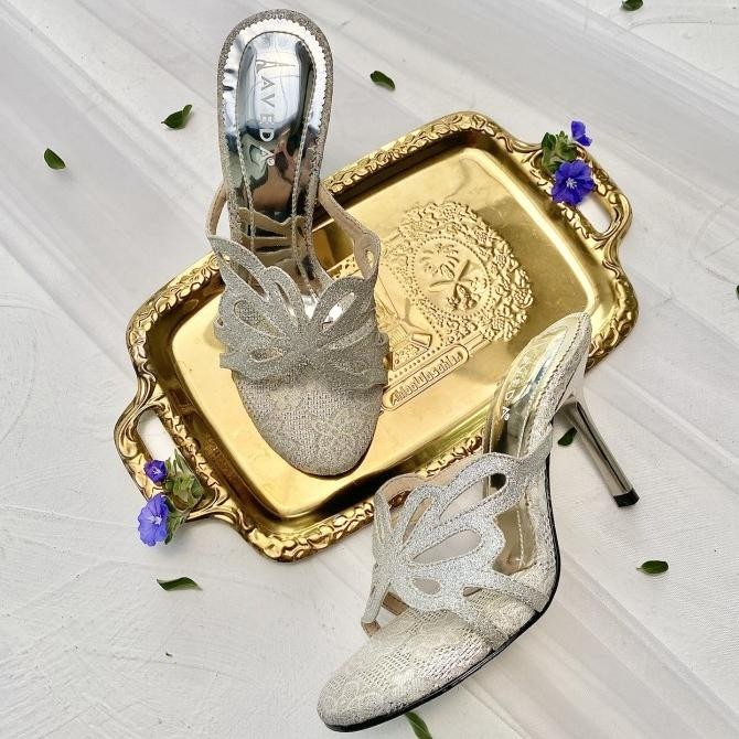 Silver Selop Sandal Sepatu Pesta Wanita Stiletto Heel 9Cm Aveda Fh3128