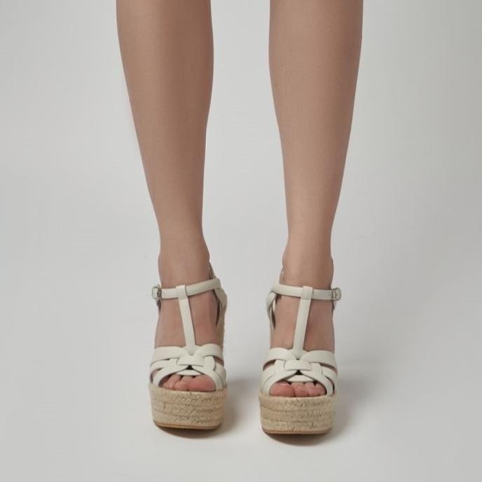 Saint Laurent Tribute Wedge Sandal - Porcellana