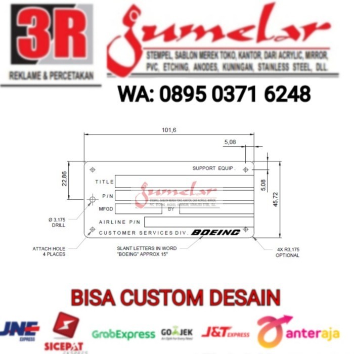 

BARANG TERLARIS Name Plate Etching uk. 12 cm x 4 cm Tbl 05mm