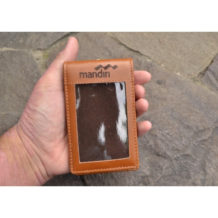 

BARANG TERLARIS Name Tag Leather Logo Bank Mandiri Id Card Holder Kulit