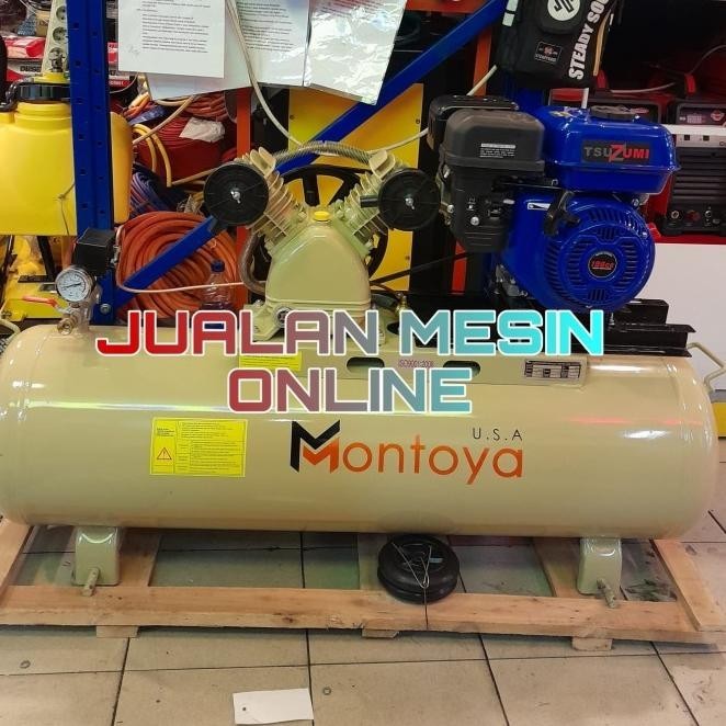 Kompresor 3 Hp (Pk) Montoya + Engine Bensin Tsuzumi Tx200 Diskon Murah