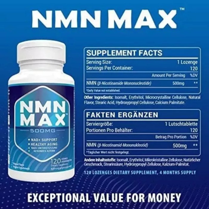 

NMN MAX 500mg NAD + NICOTINAMIDE MONONUCLEOTIDE 60 CAPSULES USA