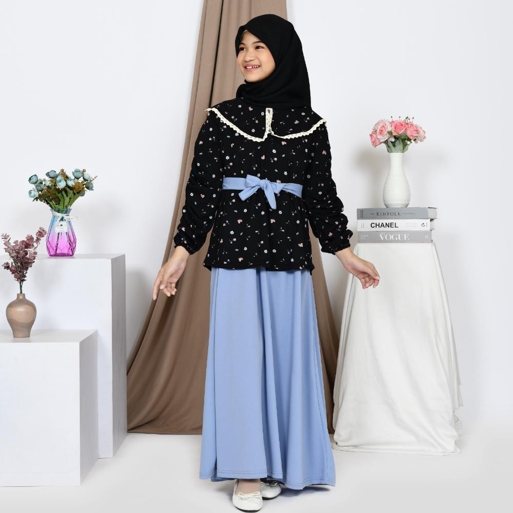 Gamis Anak Celline 2In1  Smlxl Baby.Cloth Untuk Umur 3-15 Tahun Baju Muslim Panjang  Cewek  Tanggung