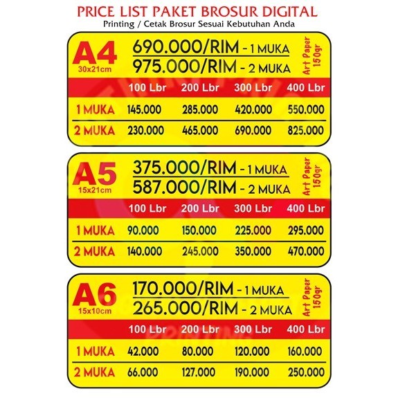 

Terlaris CETAK CEPAT EXPRESS BROSUR ART PAPER 150GR A4 PER 100 LEMBAR 2 SISI SALE