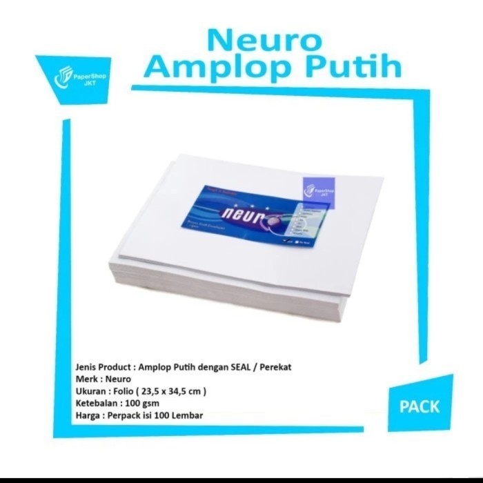 

Terlaris AMPLOP PUTIH F4 SEAL 100GR PER PACK SALE