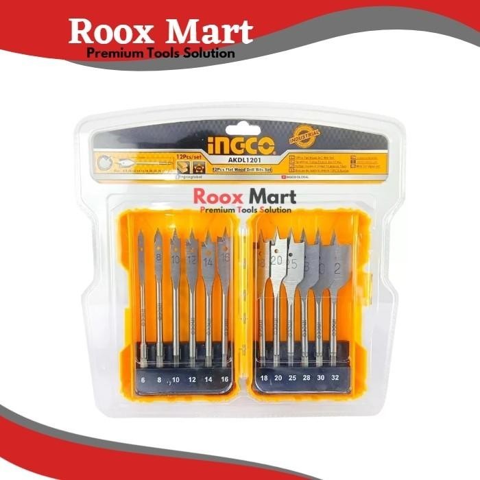 MATA BOR KAYU KIPAS 12PCS FLAT WOOD DRILL BITS (6-32MM) INGCO AKDL1201
