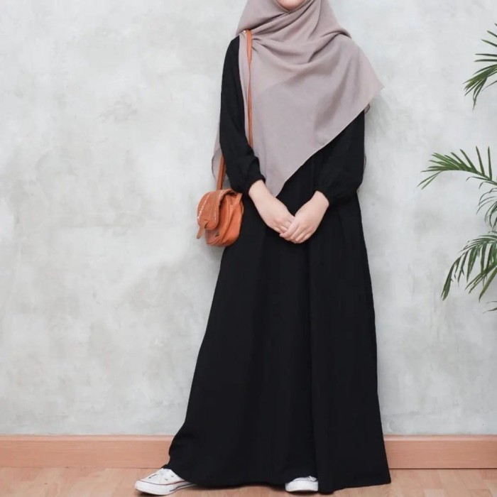 Gamis Lebaran Baju Gamis Warna Hitam Muslim Wanita Terbaru Putih Dewasa Kondangan - Hitam, M