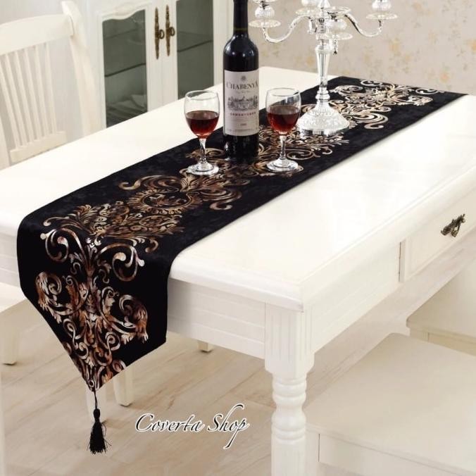 Table Runner / Bed Runner - Taplak Panjang - Luxury - Black 33X250Cm