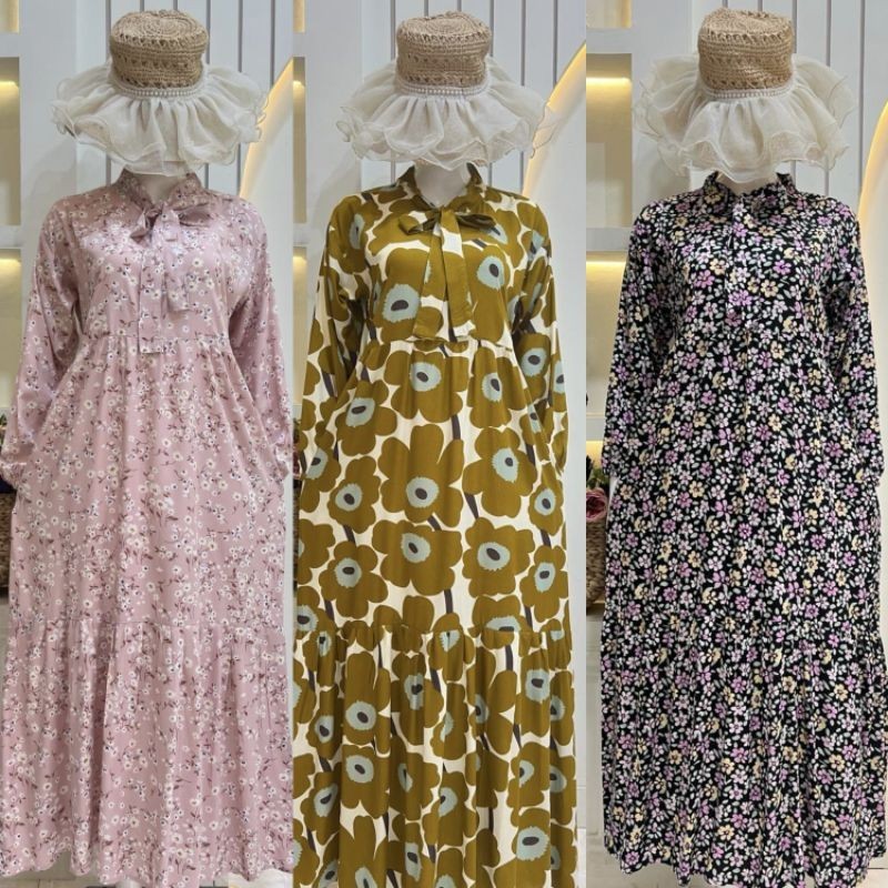 GAMIS SUSUN RAYON | GAMIS RAYON MOTIF BUNGA TERBARU