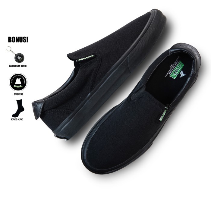 SEPATU MAVELIN LUCKY FULL BLACK - SEPATU SLIP ON SLOP PRIA WANITA