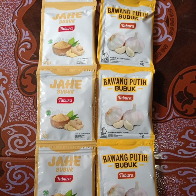 

jahe bubuk dapur kita /bawang putih bubuk tabura sachet 3gram