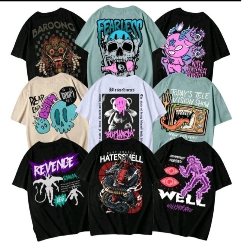 KAOS OBLONG TULISAN DAN GAMBAR BELAKANG BAHAN KATUN COMBED 30S