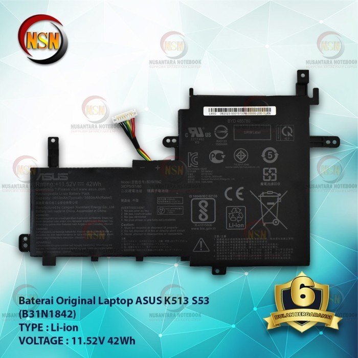 BATERAI ORIGINAL LAPTOP ASUS K513 S531 B31N1842 11.52V 42WH