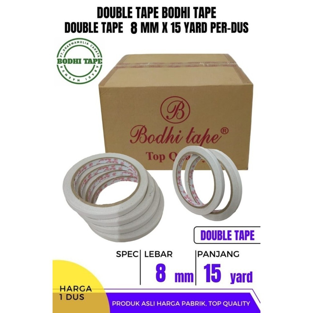 

HOT PROMO DOUBLE TAPE BODHI TAPE 8MM X 15YARD 1 DUS KUALITAS DAIMARU