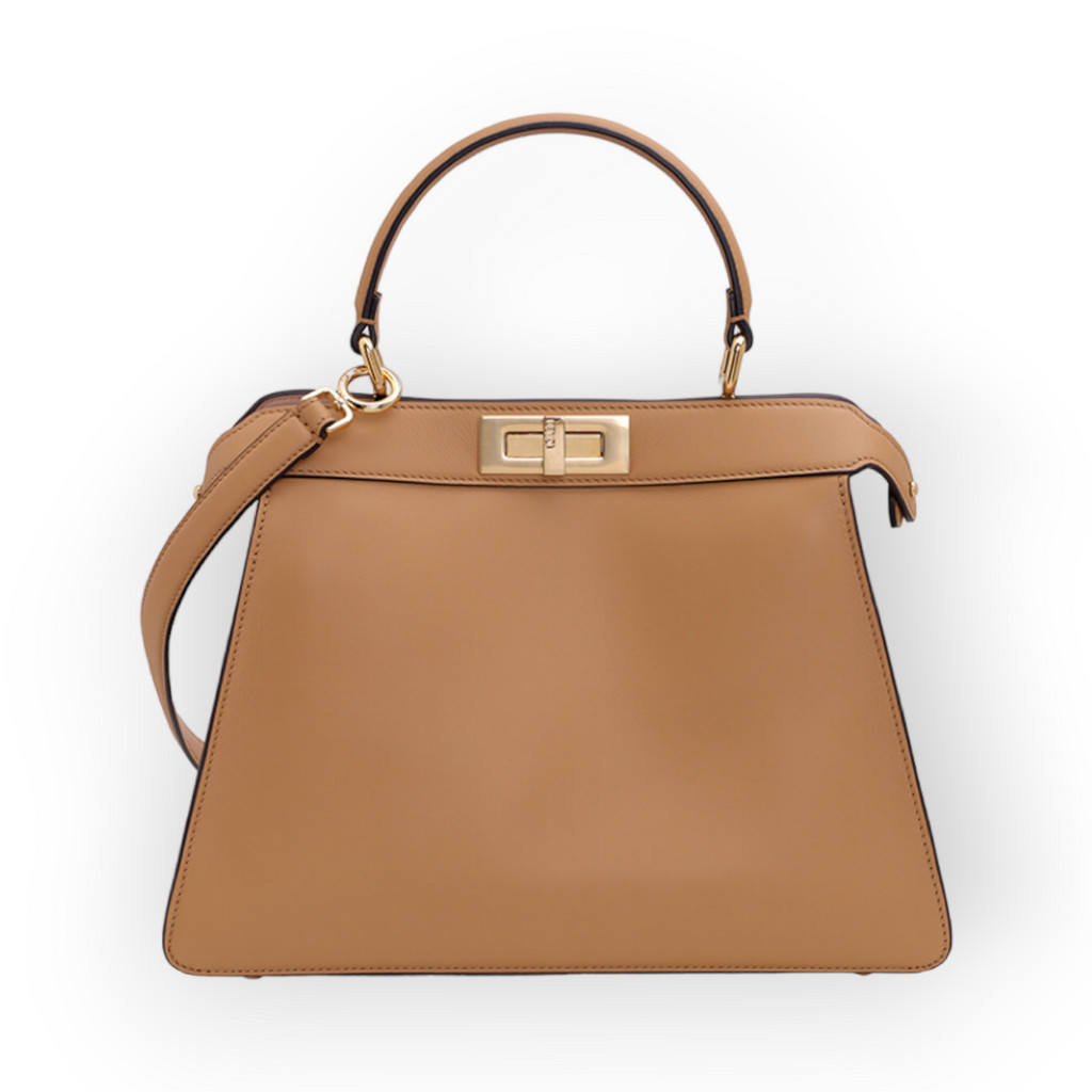 FENDI Medium Peekaboo ISeeU Shoulder Bag in Beige Leather