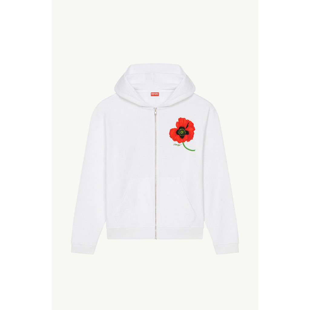 KENZO Women Kenzo Poppy Zipper Sweatshirt in White with Hoodie