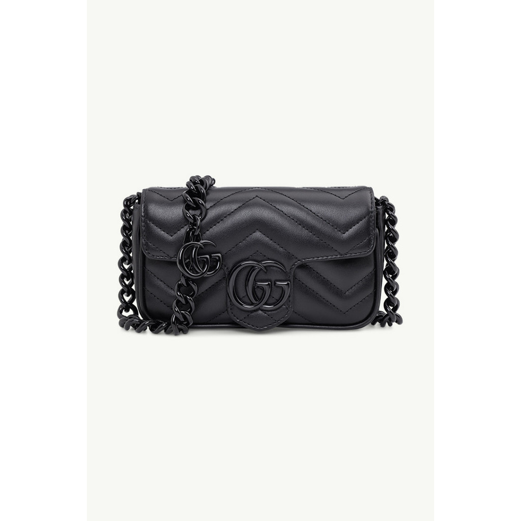GUCCI GG Marmont Flap Chain Belt Bag in All Black
