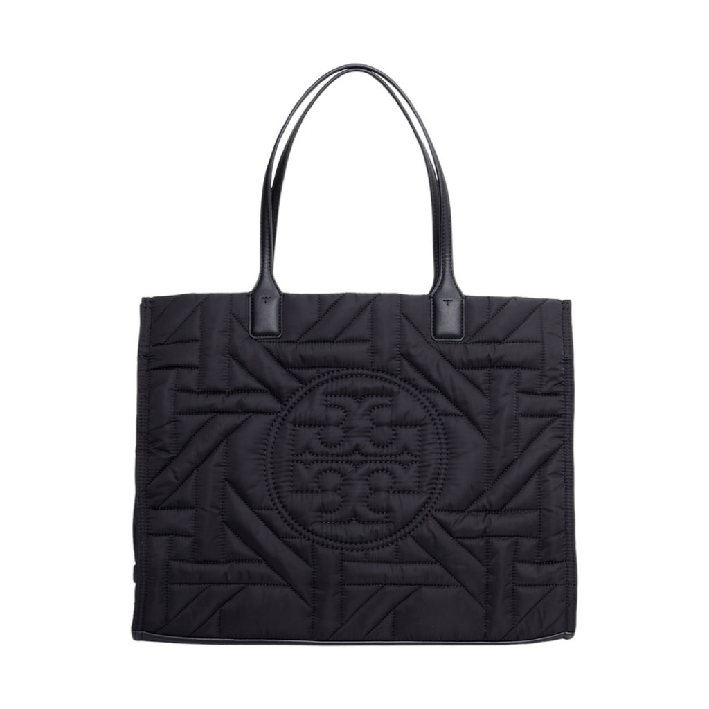 TORY BURCH Medium Ella Basketweave Tote Bag in Black