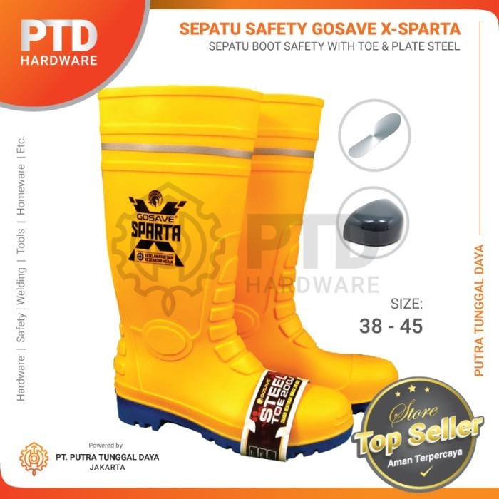 Sepatu Boot Safety Rubber Pvc With Toe Plate Besi Gosave X-Sparta