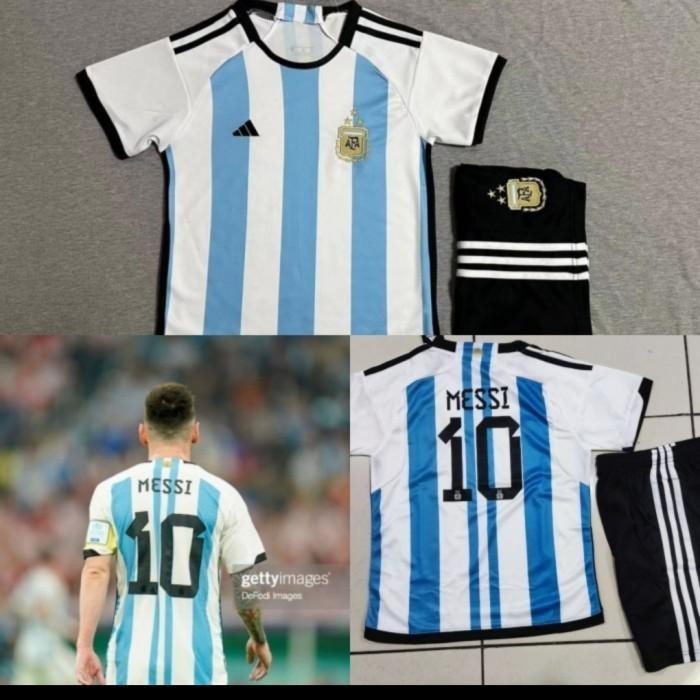 JERSEY BAJU BOLA ARGENTINA HOME KIDS ANAK + MESSI GRADE ORI
