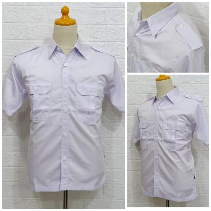 Kemeja Putih PNS PDH Lengan Pendek Baju kantong dua atas Pria Wanita