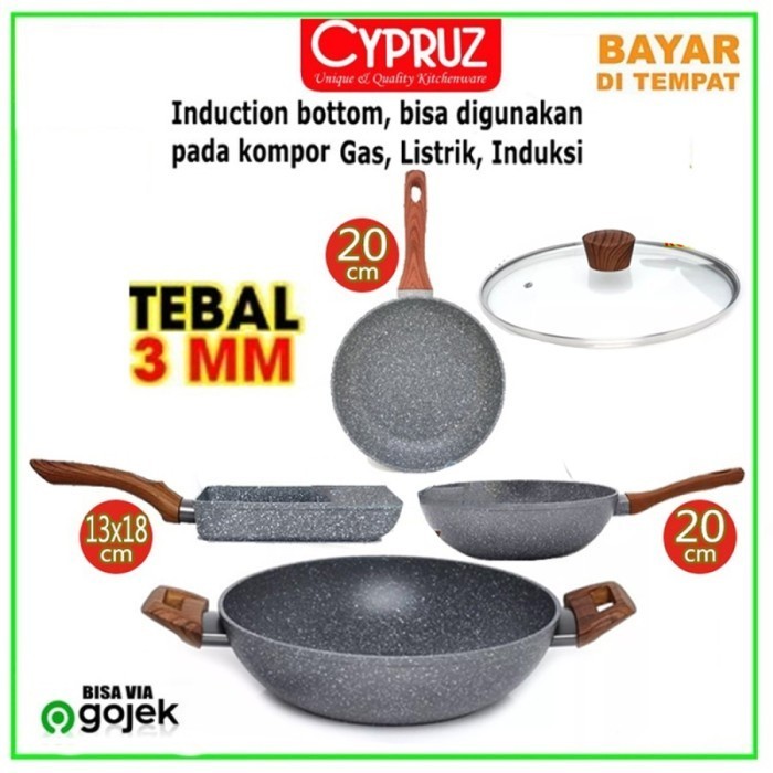 Pan Set Marble Cypruz Cyprus 4 Pcs Panci Wajan Pengorengan Induksi