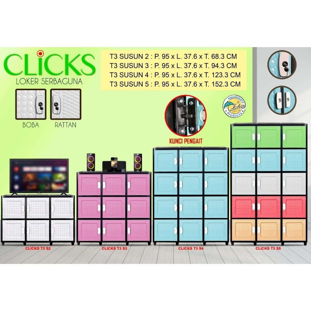 Tabitha Lemari Plastik CLICK 3T 3 Tower 6 Pintu 9 Pintu 12 Pintu 15 Pintu Rak TV Meja TV Plastik PUT