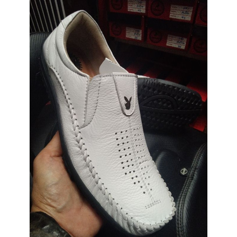 sepatu laki2 casual cowok putih asli kulit