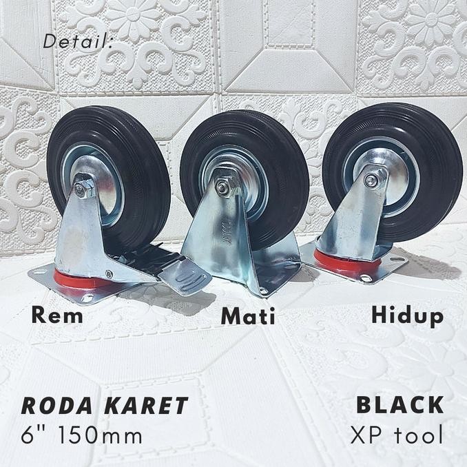 READY STOK Roda Trolley Karet 6 inch Hidup Mati Rem Roda Troli Hidup Rem Mati