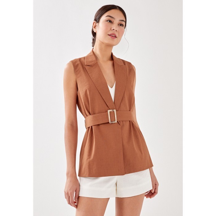 Rakeil Belted Tailored Vest - Camel