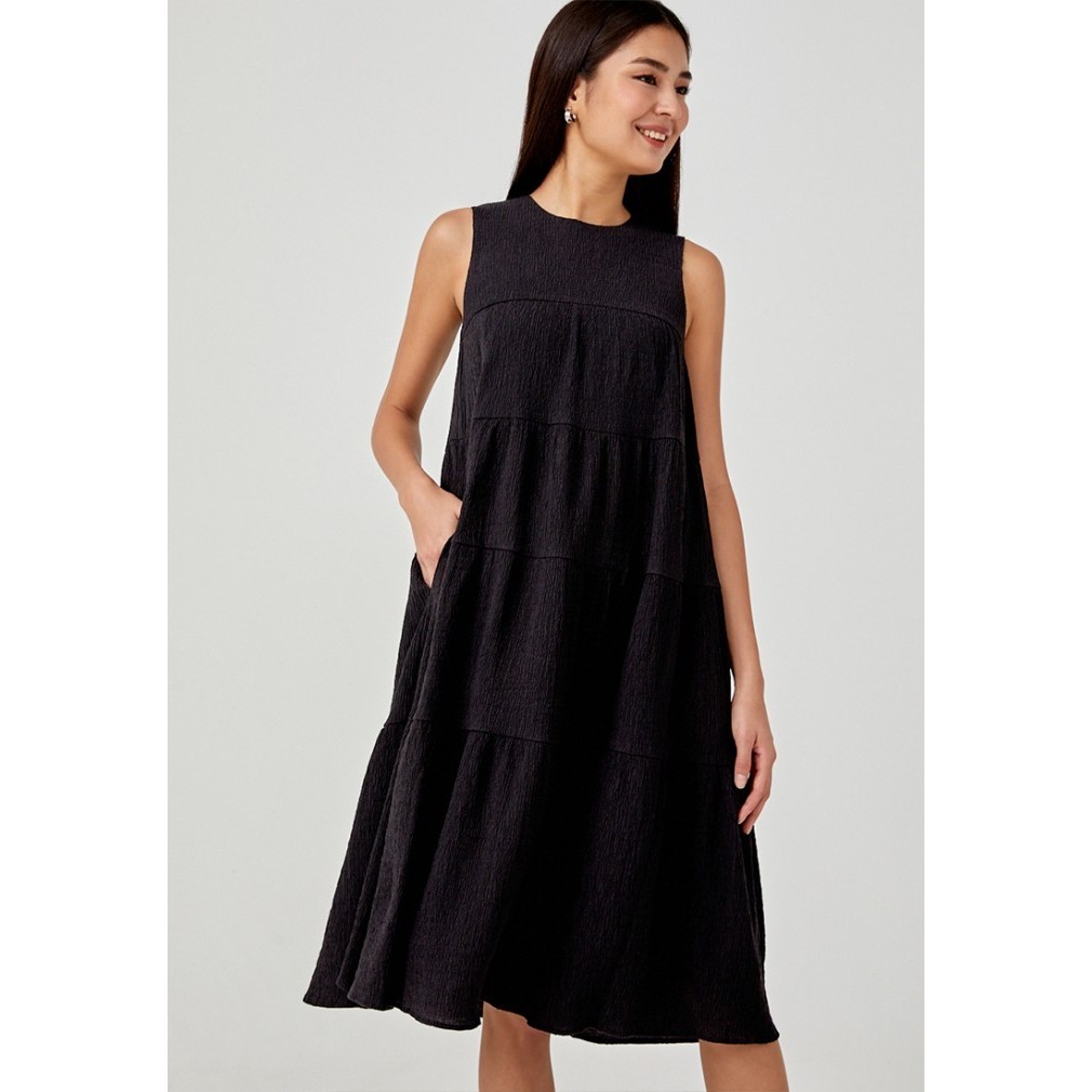 Rosalie Tiered Midi Dress - Black