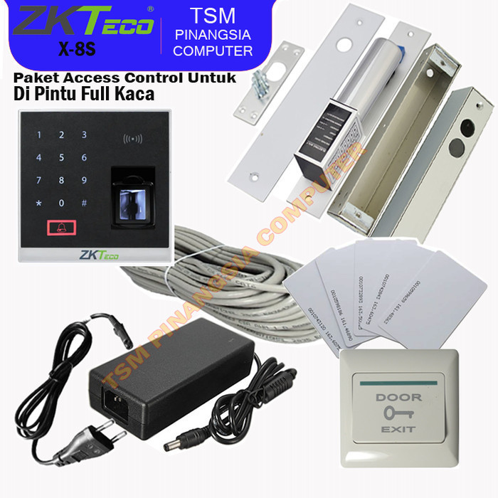 Paket Access Control Zkteco X8S Akses Door Pintu Full Kaca