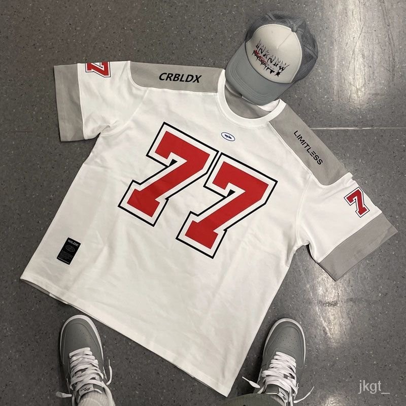 "77"Jersey Hip Hop Basket Rugby Retro Amerika Baru untuk Pria/Baju Kaos/Kaos jersey olahraga hip hop
