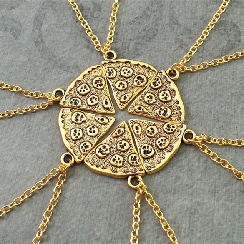 European and American Hot Necklace Six-Flap Stitching Good Friend Couple Friendship Pizza Necklace E