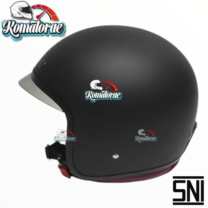 Helm Mds Retro Solid Black Doff Half Face Kaca Smoke Arennafreya