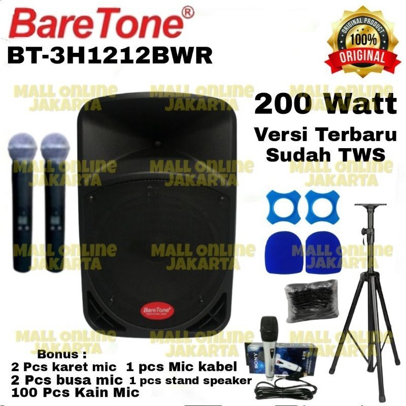 PROMO  Paket speaker aktif baretone 12 inch portable bluetooth bt 3h 1212 bwr speker