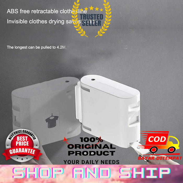 Jemuran Dinding Tembok Gantungan Baju Tarik Portable Tempel Dinding