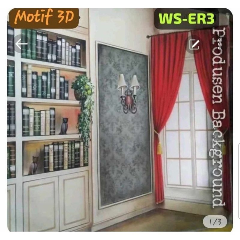 READY COD 3x2,5m Kain Background 3D Wisuda Rak Buku Studio Foto WS ER3